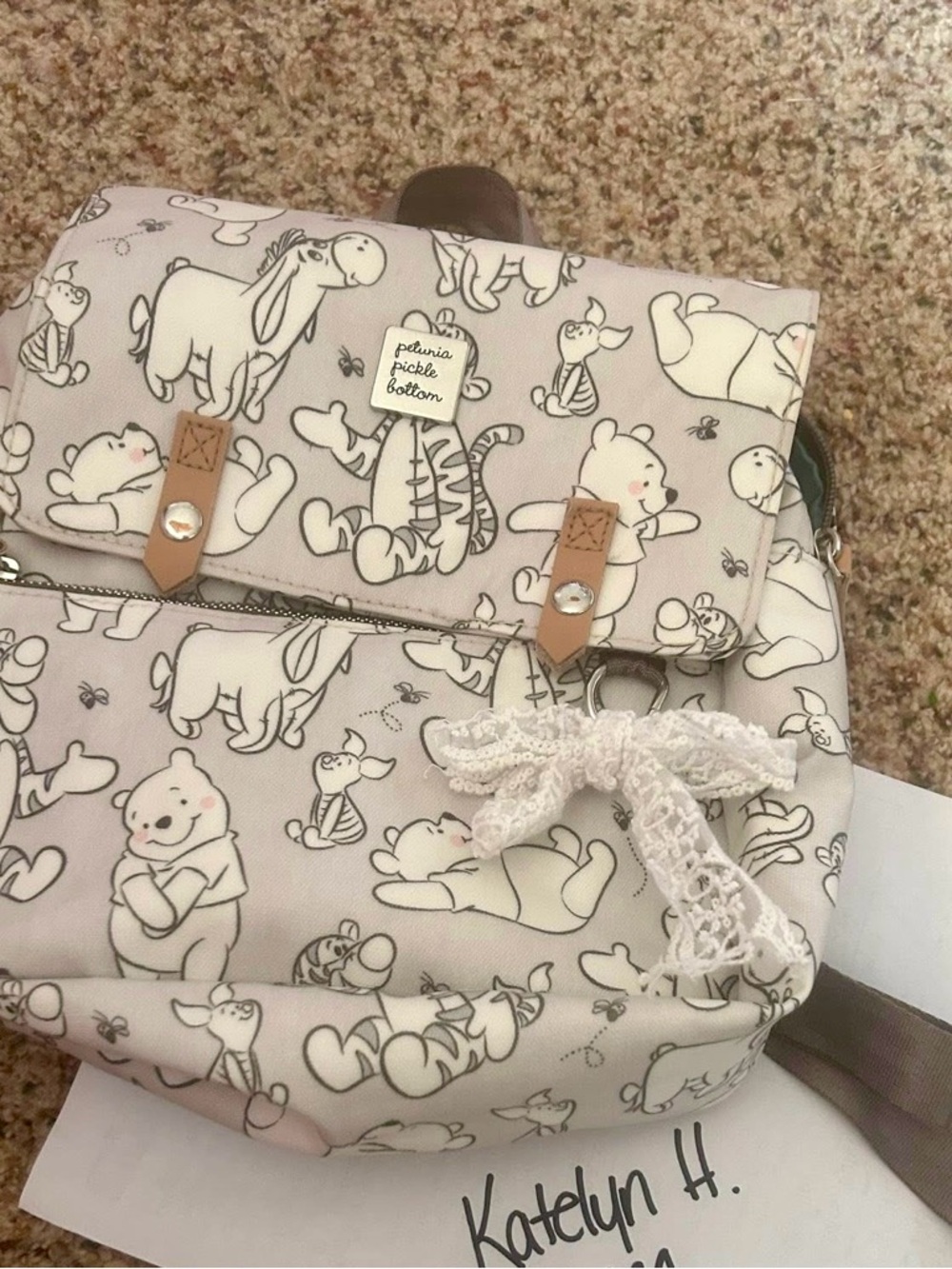 Petunia Pickle Bottom Beige Winnie the Pooh Sketch Print Kids Backpack